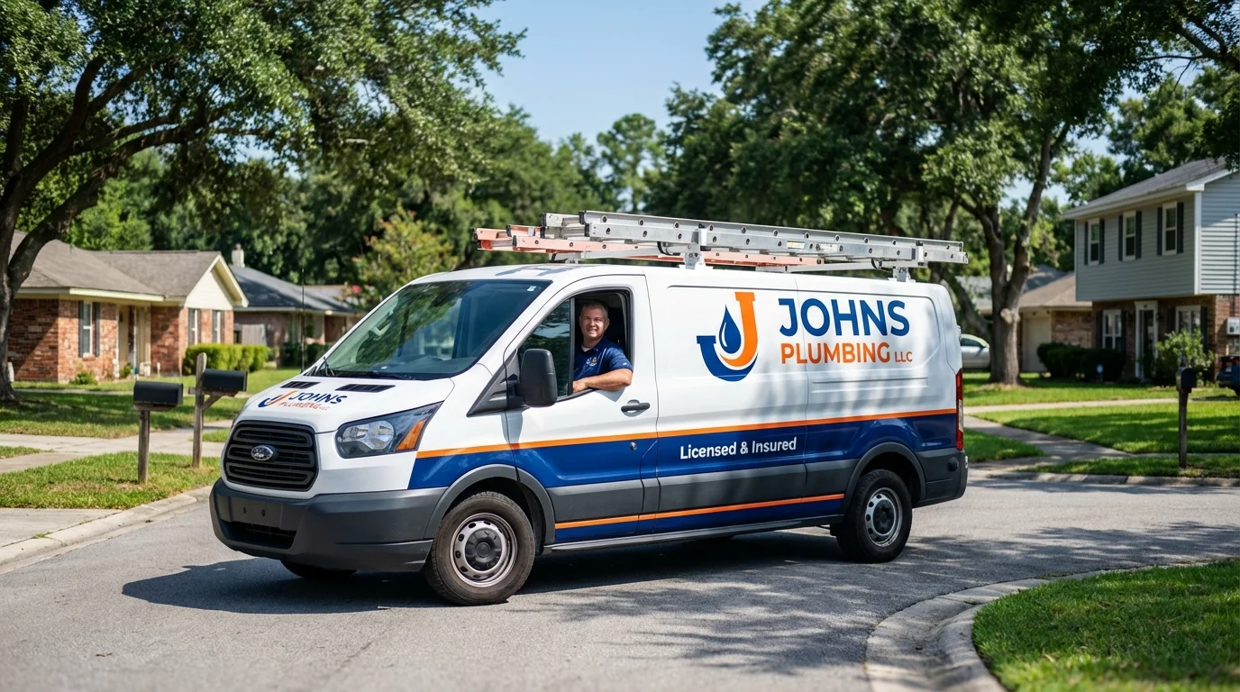 Johns Plumbing LLC service van in Hartshorne, OK