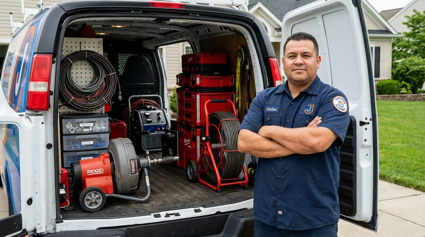 Professional drain cleaning equipment and Johns Plumbing LLC plumber in Hartshorne