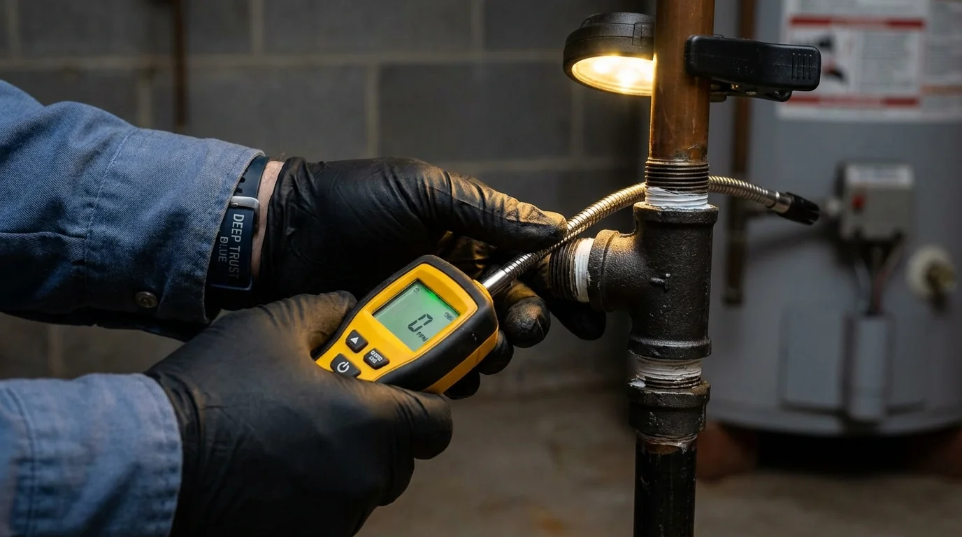 Gas leak detection with electronic sniffer by Johns Plumbing LLC in Hartshorne