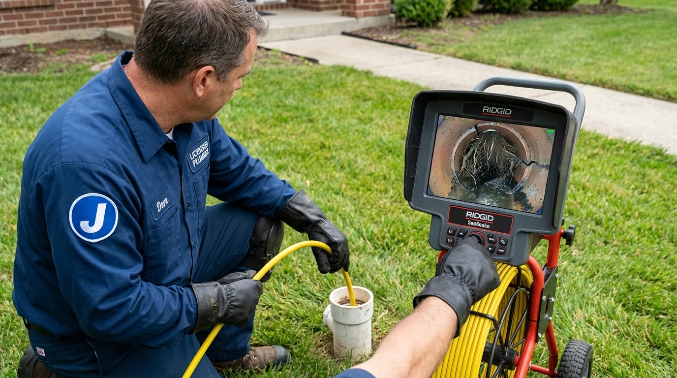 Sewer camera inspection being performed by Johns Plumbing LLC in Hartshorne