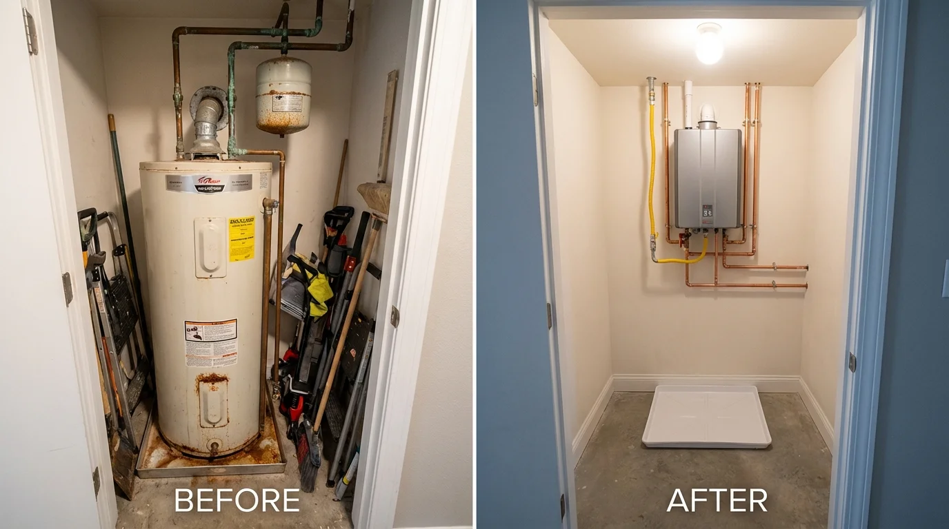 Tank water heater versus wall-mounted tankless unit comparison for Hartshorne, OK homeowners