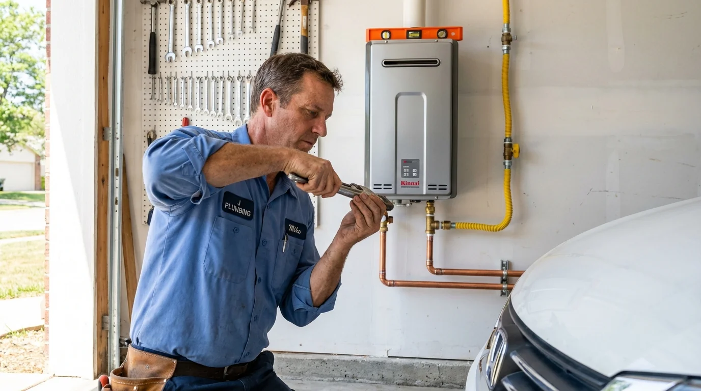 Tankless water heater installation by a Johns Plumbing LLC plumber in Hartshorne